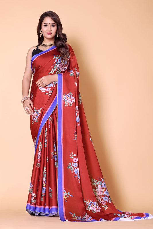 Aliya Crepe Silk Saree - Dark Red