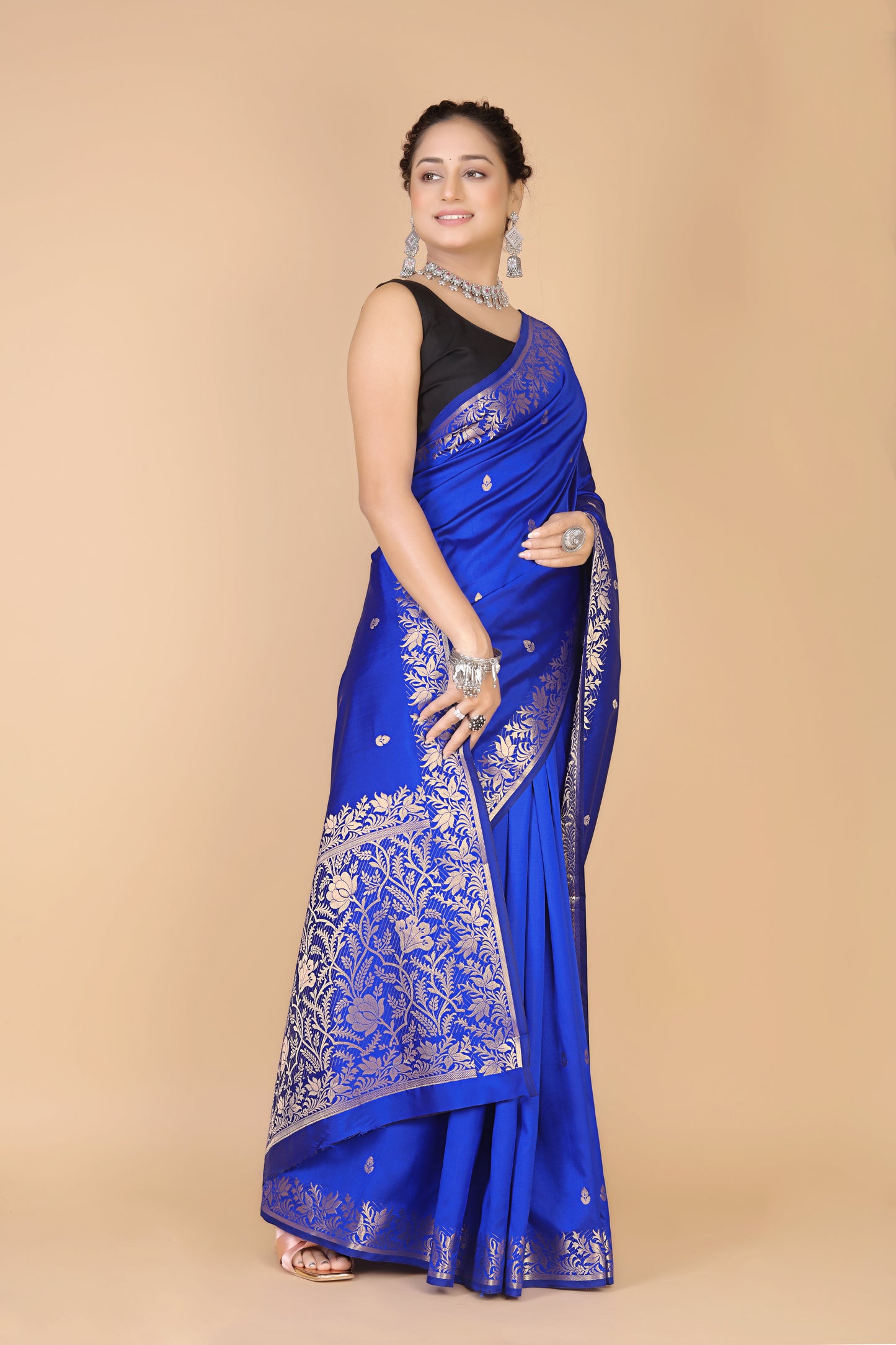 Blue Semi Katan Soft silk Saree-Rupa