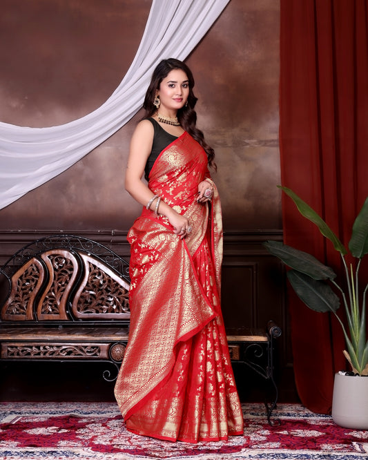 Red Jaal Katan Georgette Silk