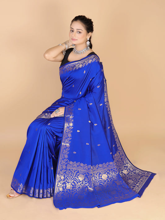Blue Semi Katan Soft silk Saree-Rupa