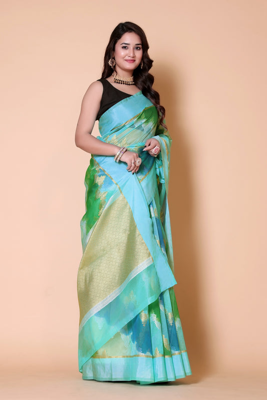 Banarasi Organza Rangkaat saree - Blue