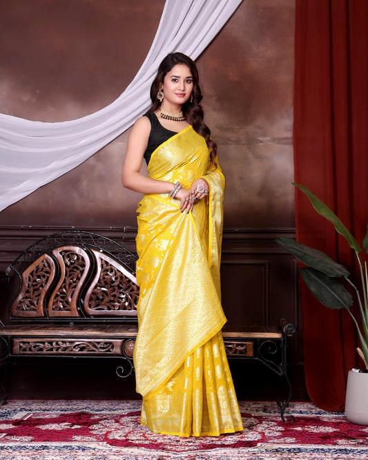 Yellow Jaal Katan Georgette Silk