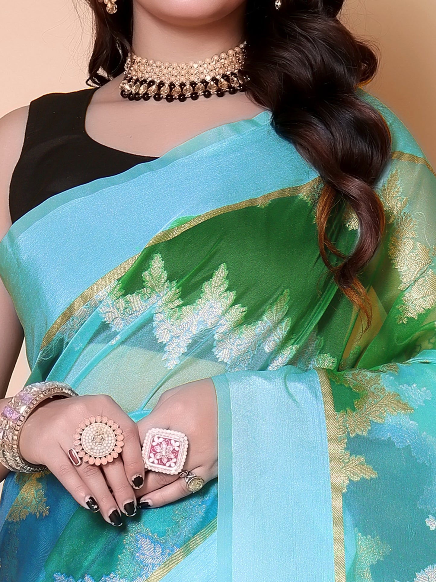 Banarasi Organza Rangkaat saree - Blue