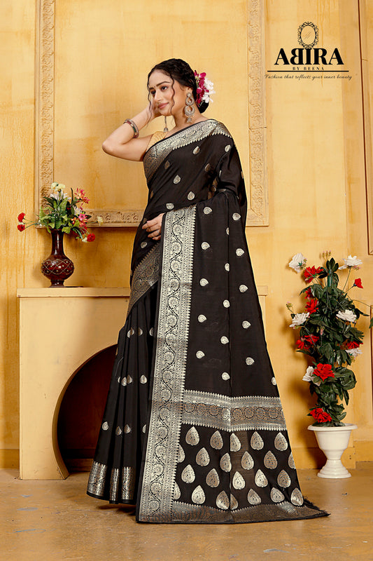 Black Banaras Soft Katan silk - AbirabyBeena