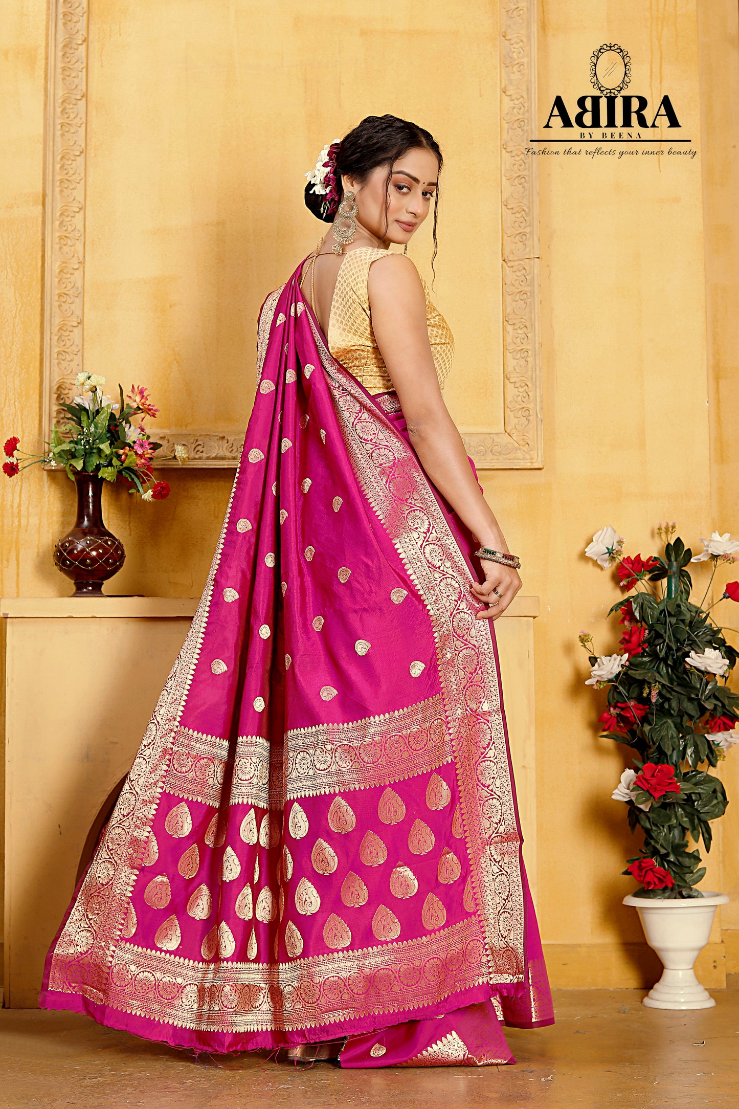 Fluorescent Pink Banaras Soft Katan silk