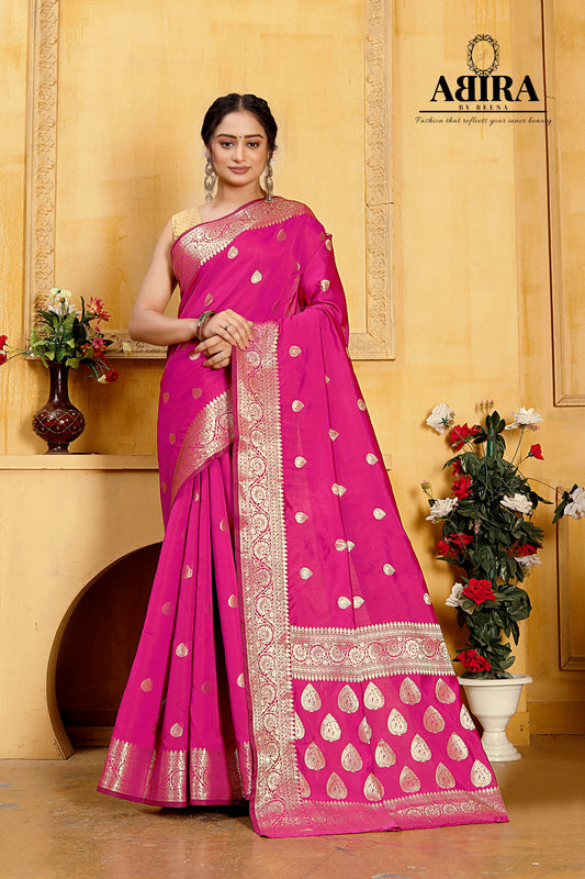 Fluorescent Pink Banaras Soft Katan silk - AbirabyBeena