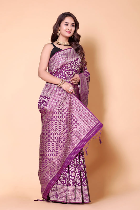 Banarasi Mango Tussar Weaving Sarees - Dark Pink