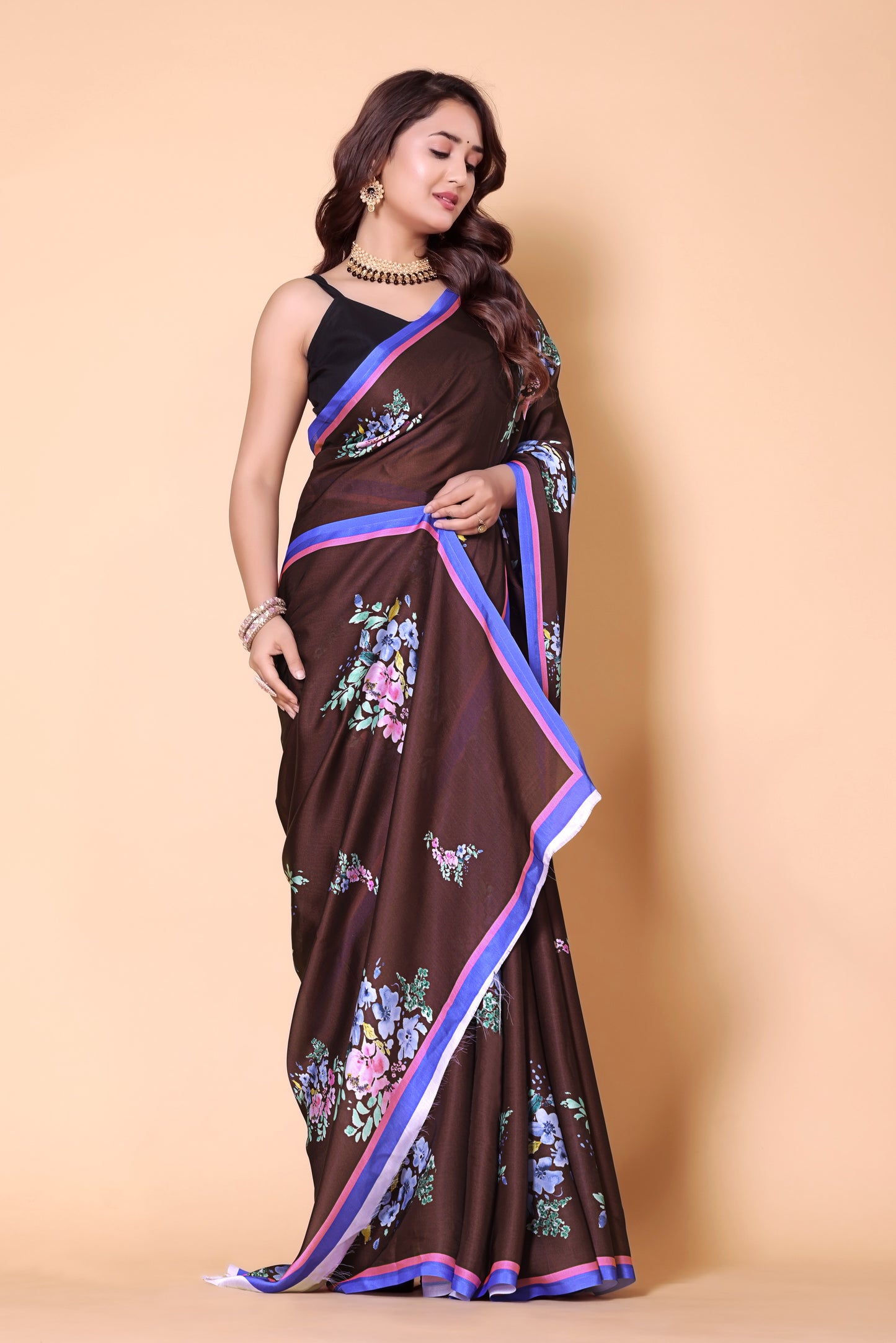 Aliya Crepe Silk Saree - Brown
