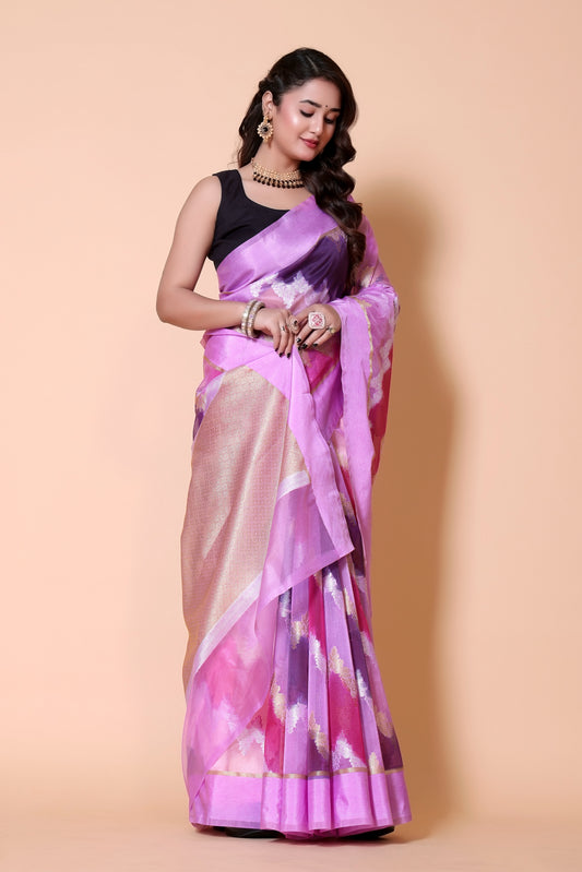 Banarasi Organza Rangkaat saree - Lilac