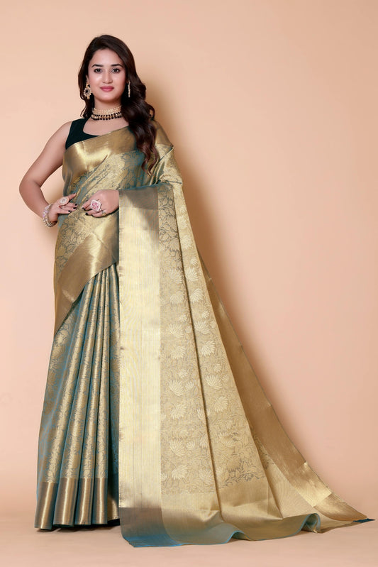 Nita ambani TISSUE gold silk Saree - Sky Blue