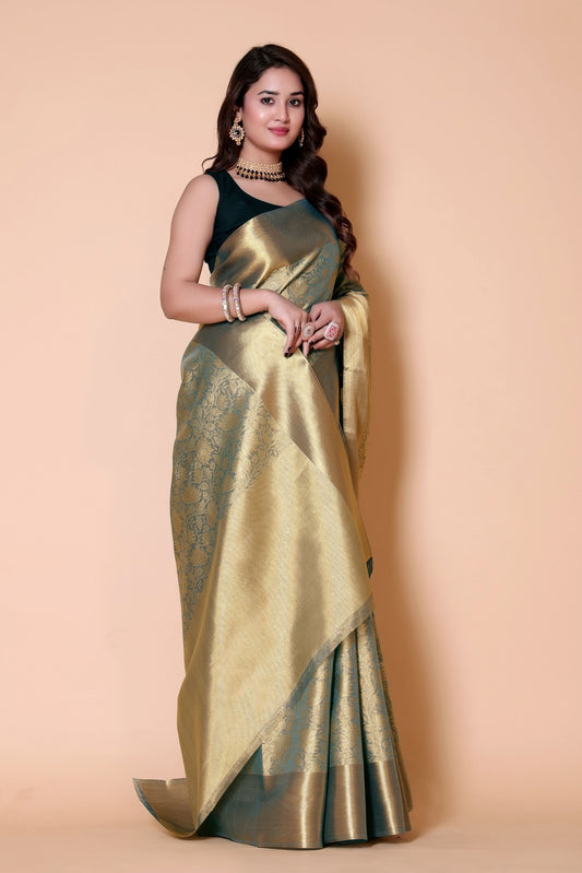 Nita ambani TISSUE gold silk Saree - Sky Blue