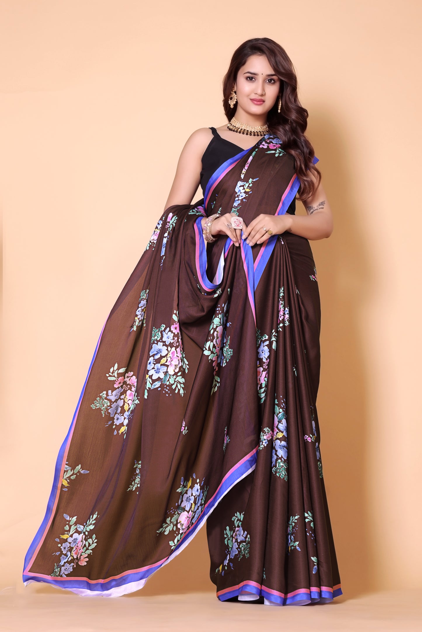 Aliya Crepe Silk Saree - Brown