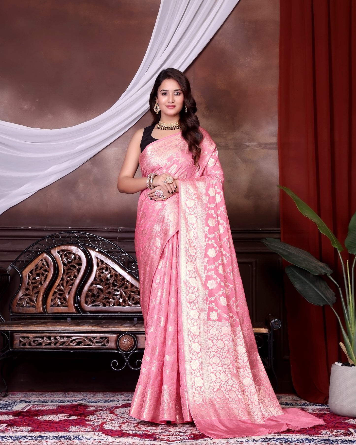 Pink Jaal Katan Georgette Silk