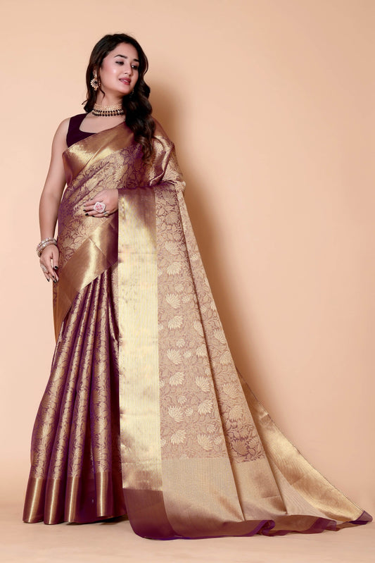 Nita ambani TISSUE gold silk Saree - Purple