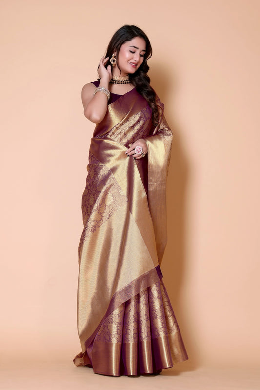 Nita ambani TISSUE gold silk Saree - Purple