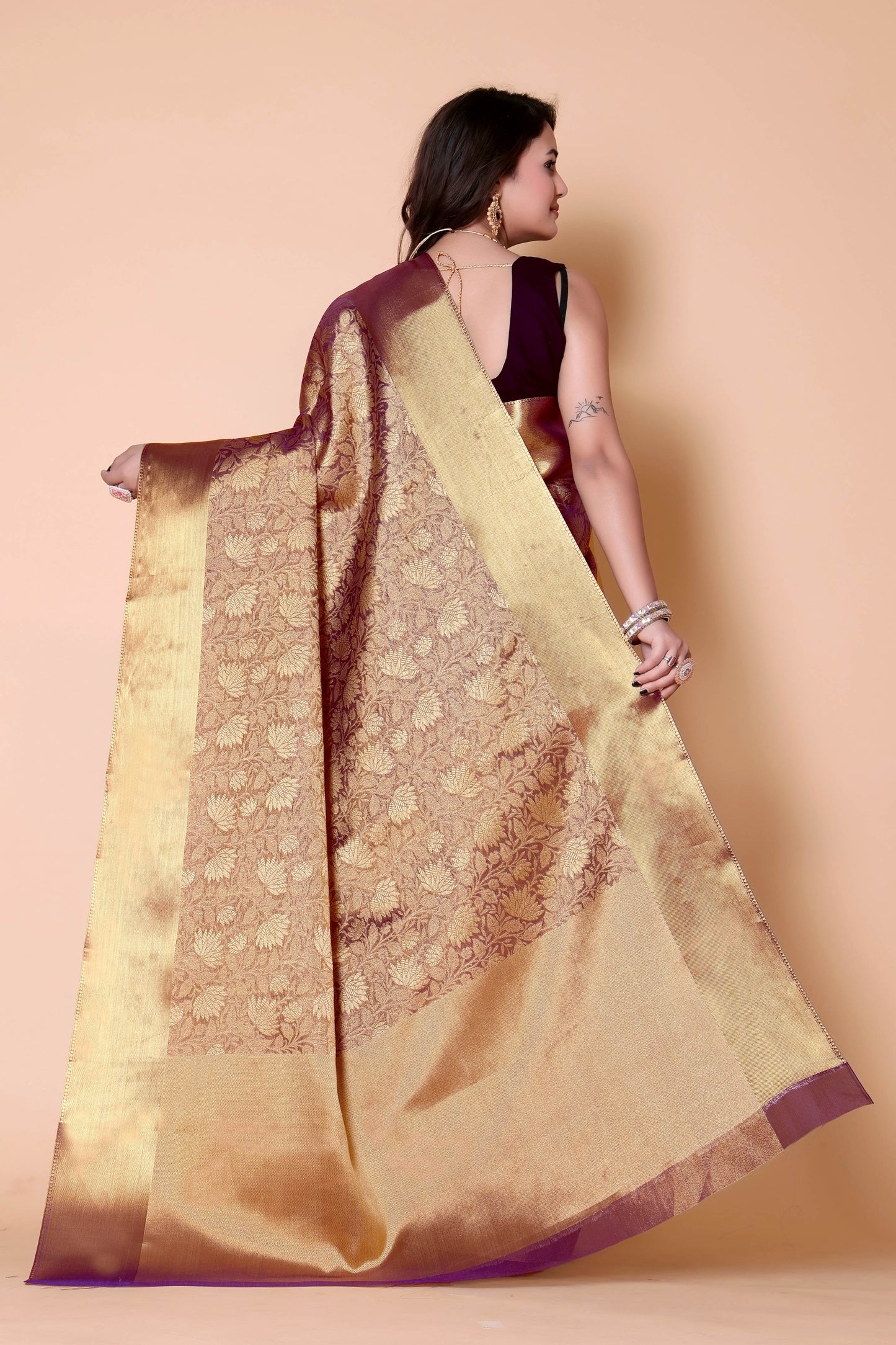 Nita ambani TISSUE gold silk Saree - Purple