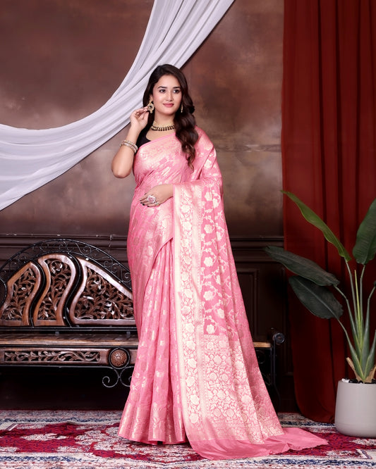 Pink Jaal Katan Georgette Silk