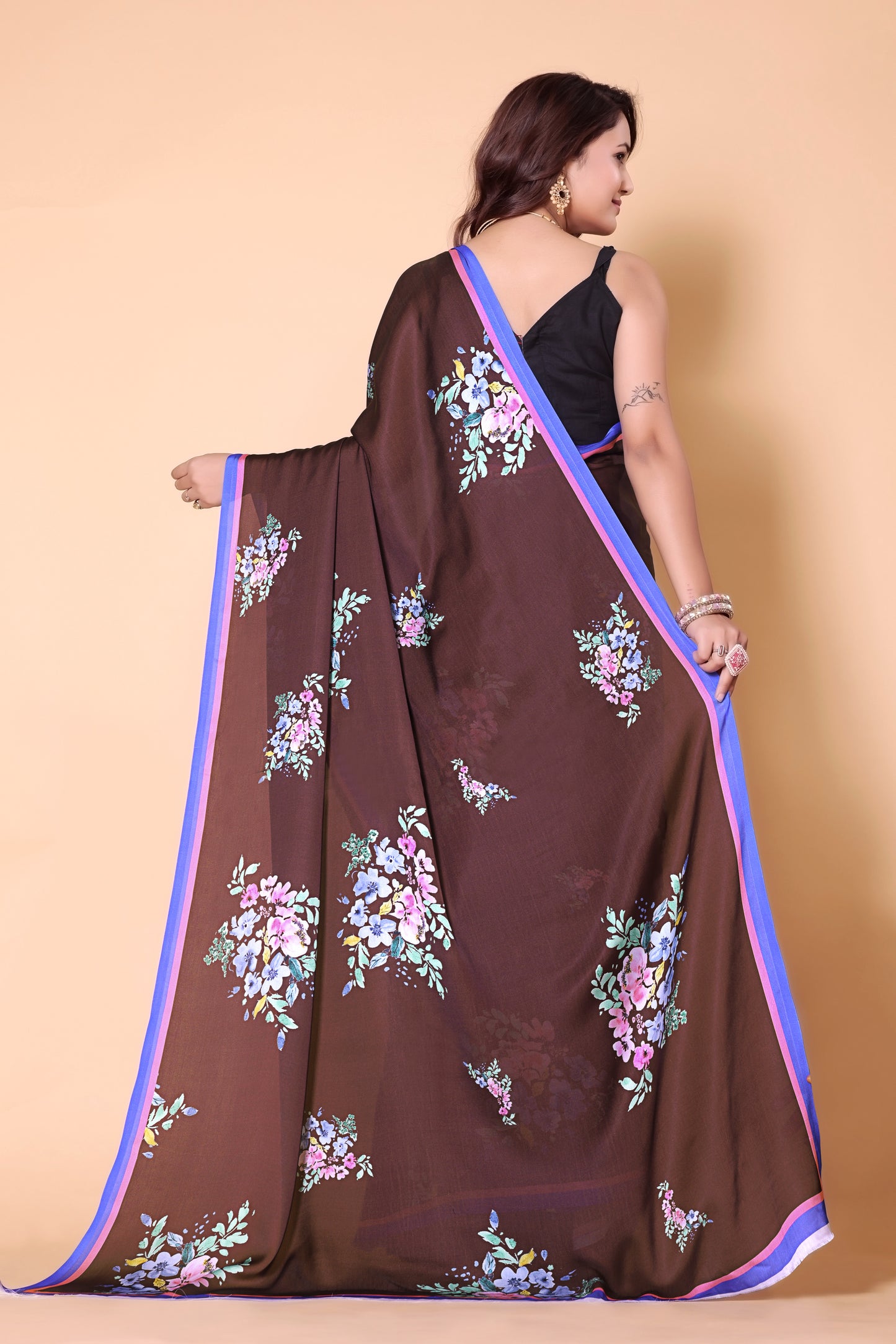Aliya Crepe Silk Saree - Brown
