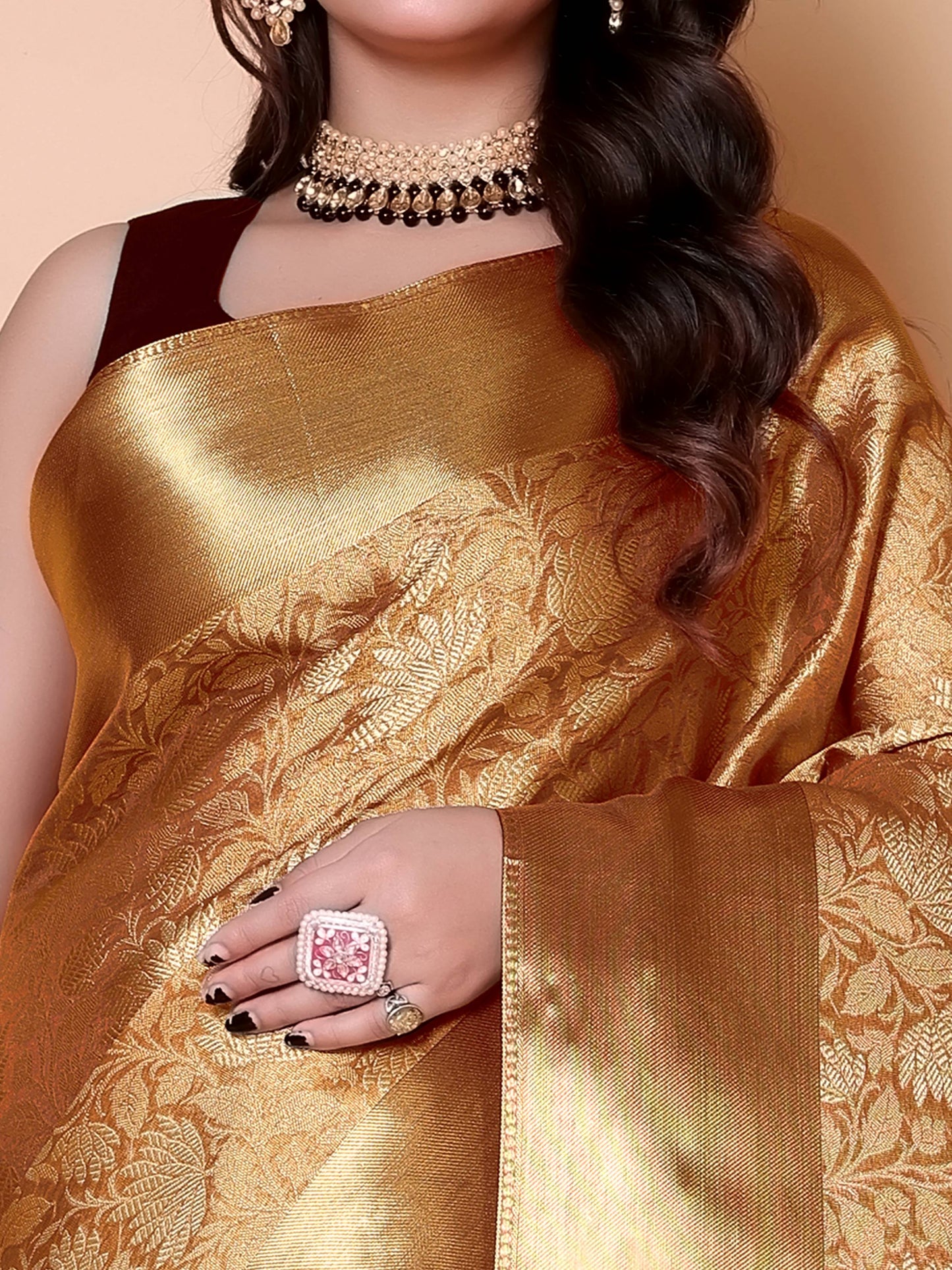 Nita ambani TISSUE gold silk Saree - orange