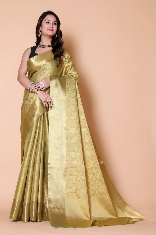 Nita ambani TISSUE gold silk Saree - Green