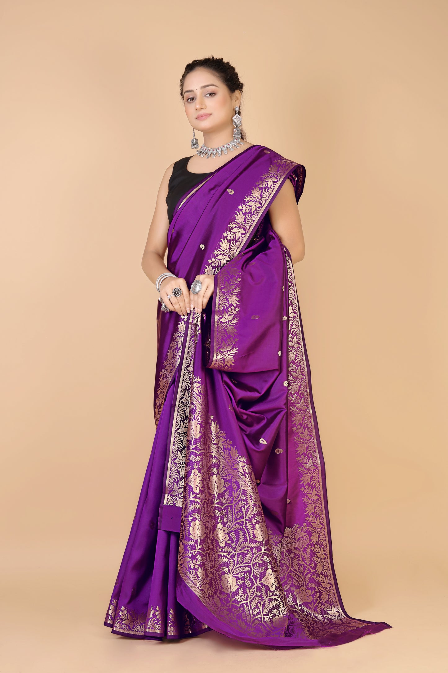 Violet Semi Katan Soft silk Saree-Rupa