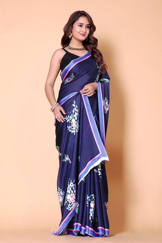 Aliya Crepe Silk Saree - BLUE