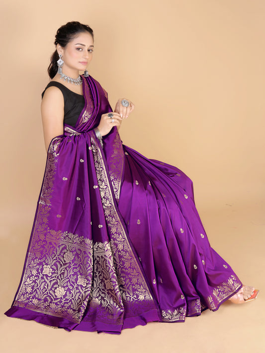 Violet Semi Katan Soft silk Saree-Rupa