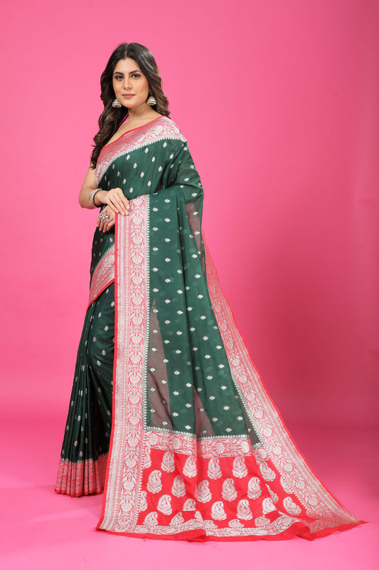 Green-Red Katan Georgette Silk