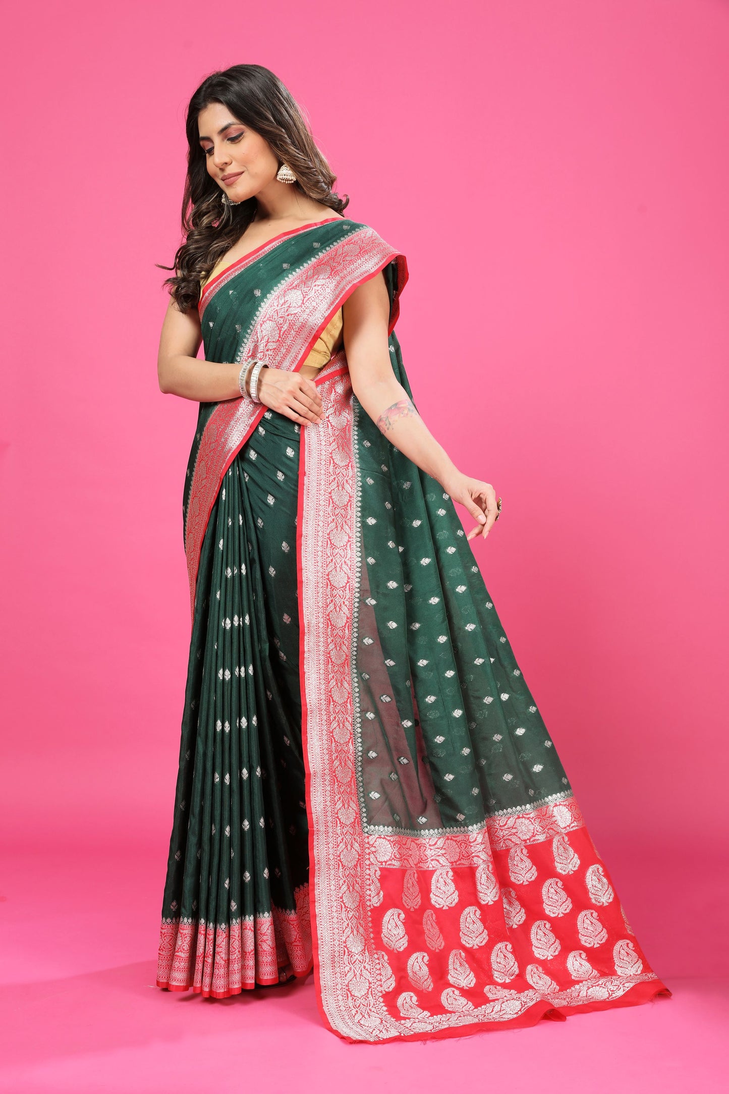 Green-Red Katan Georgette Silk