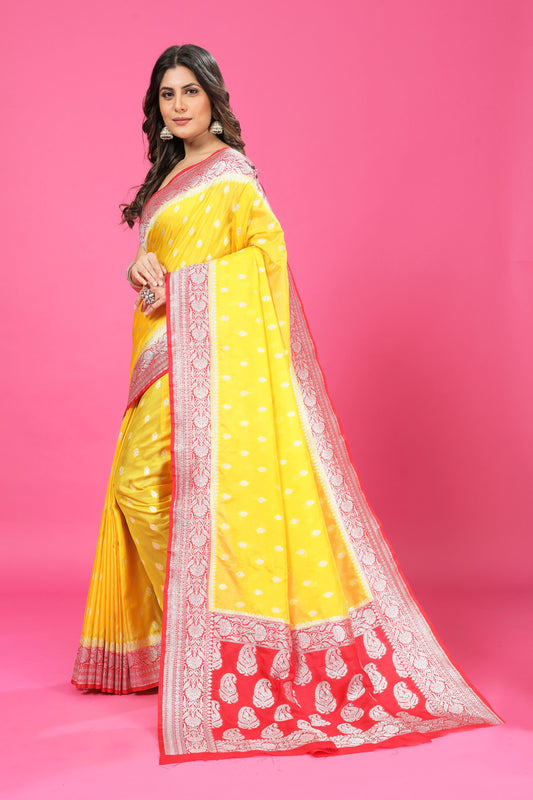 Yellow-Red Katan Georgette Silk