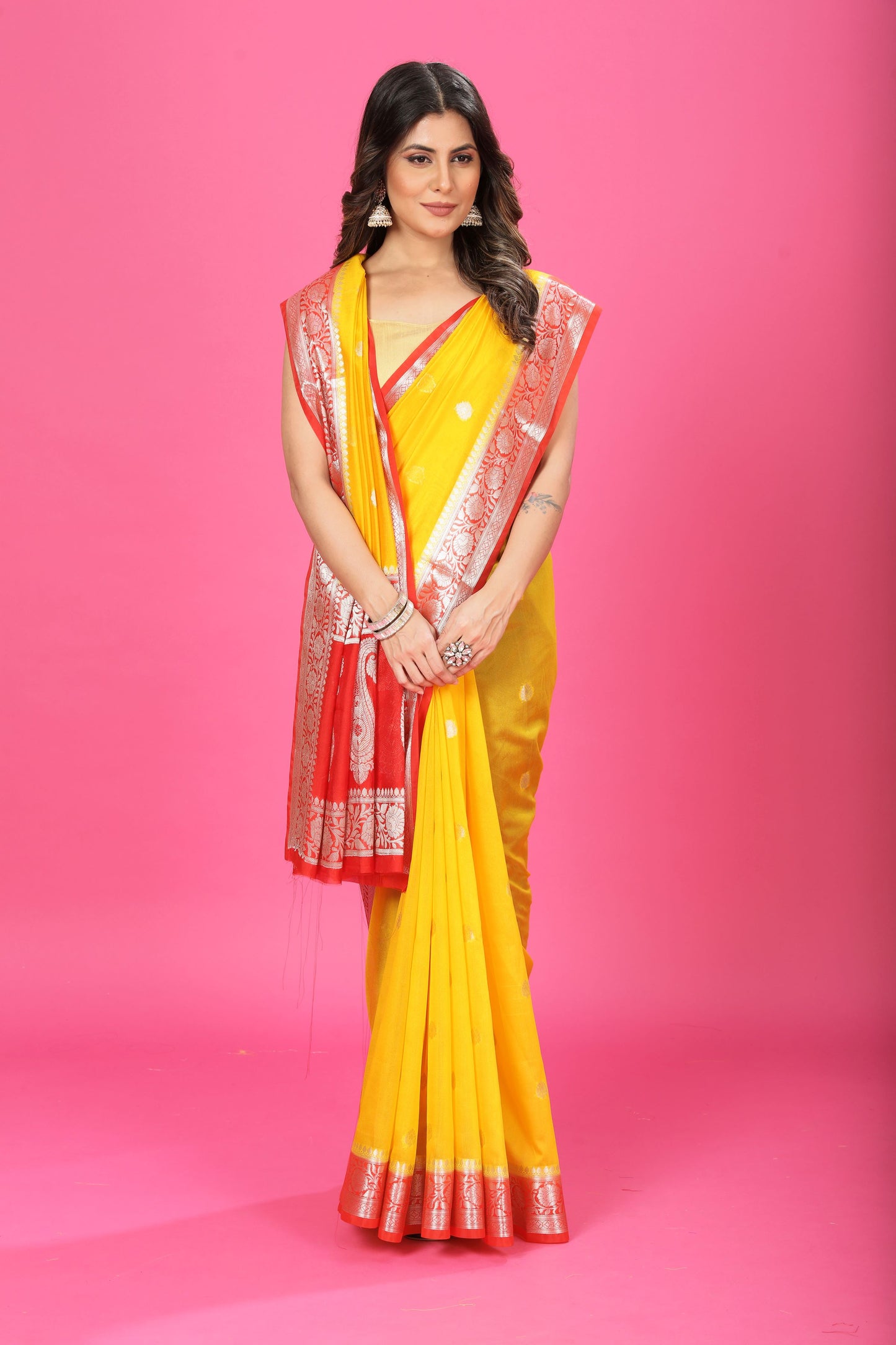 Yellow Banaras Chiffon Silk