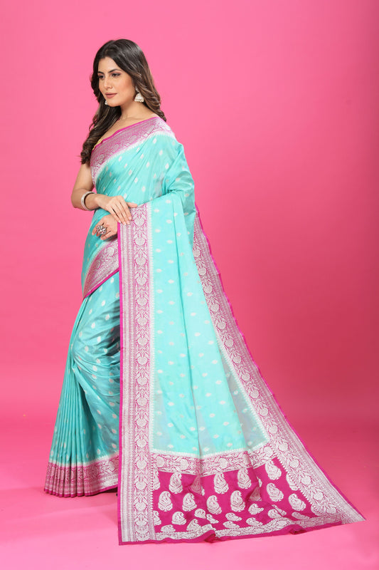 Sky Blue - magenta Katan Georgette Silk