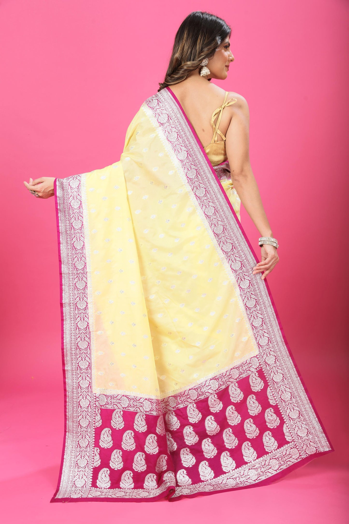 Lamon Yellow - Magenta Katan Georgette Silk