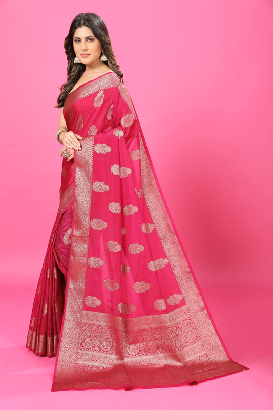 Dark Pink Banaras Crepe Silk - Heena