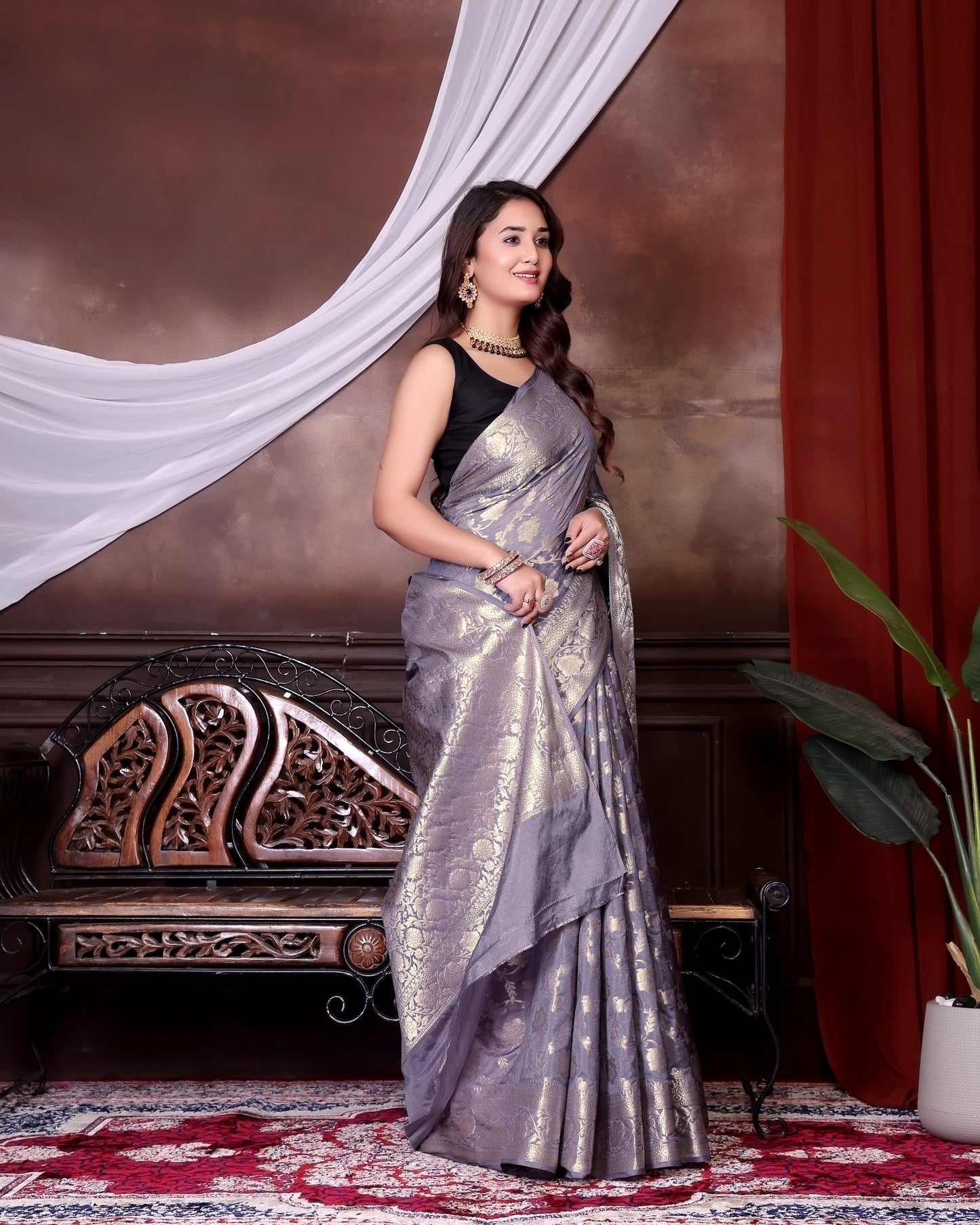 Lilac Jaal Katan Georgette Silk