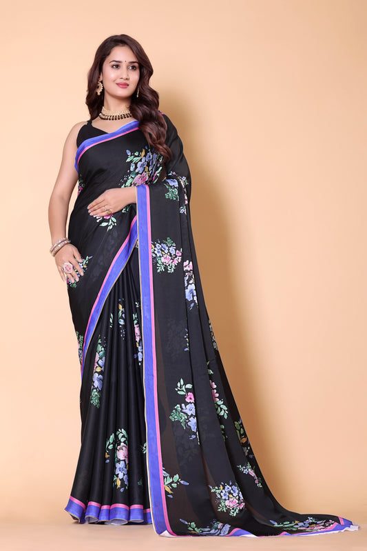 Aliya Crepe Silk Saree - Black