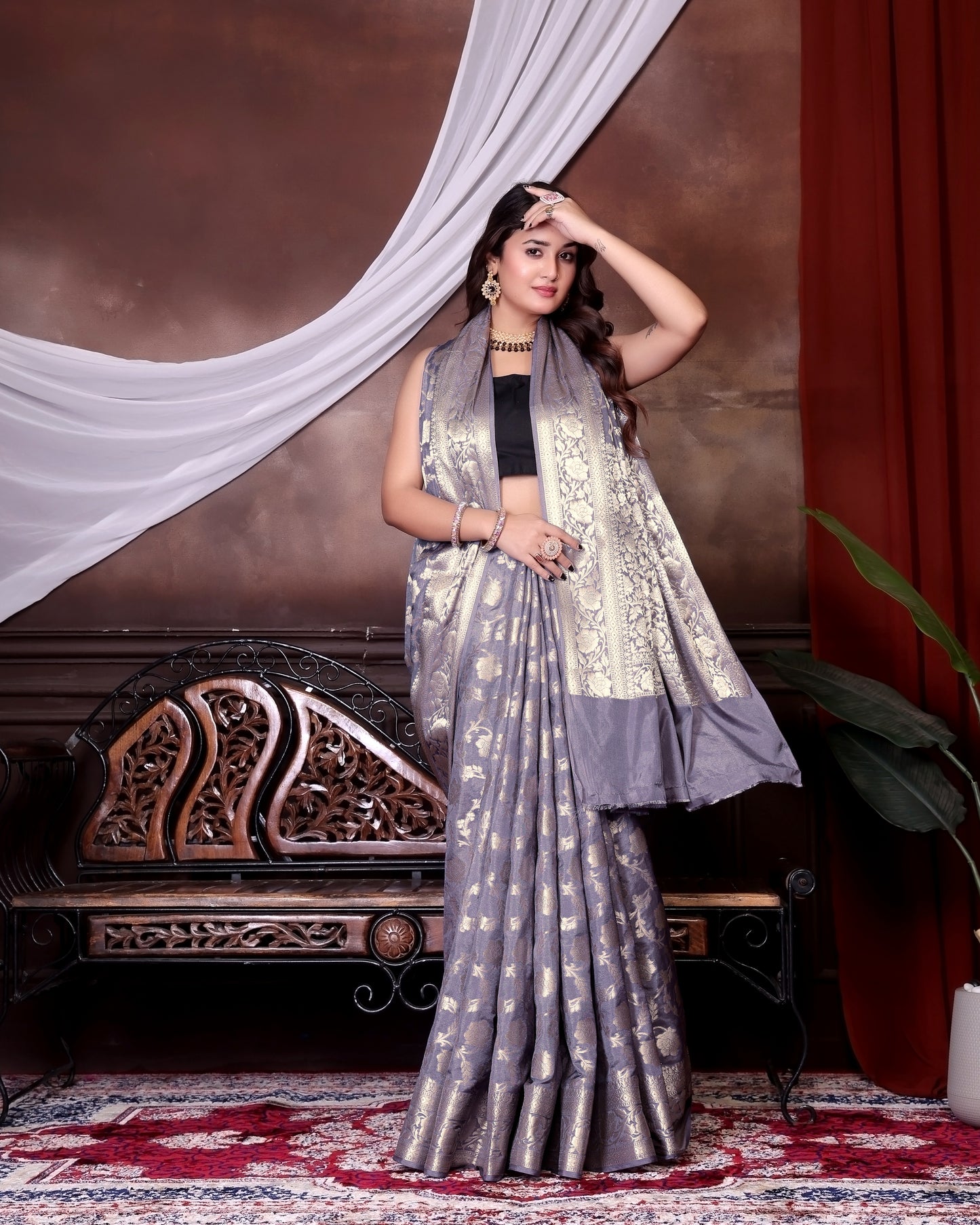 Lilac Jaal Katan Georgette Silk