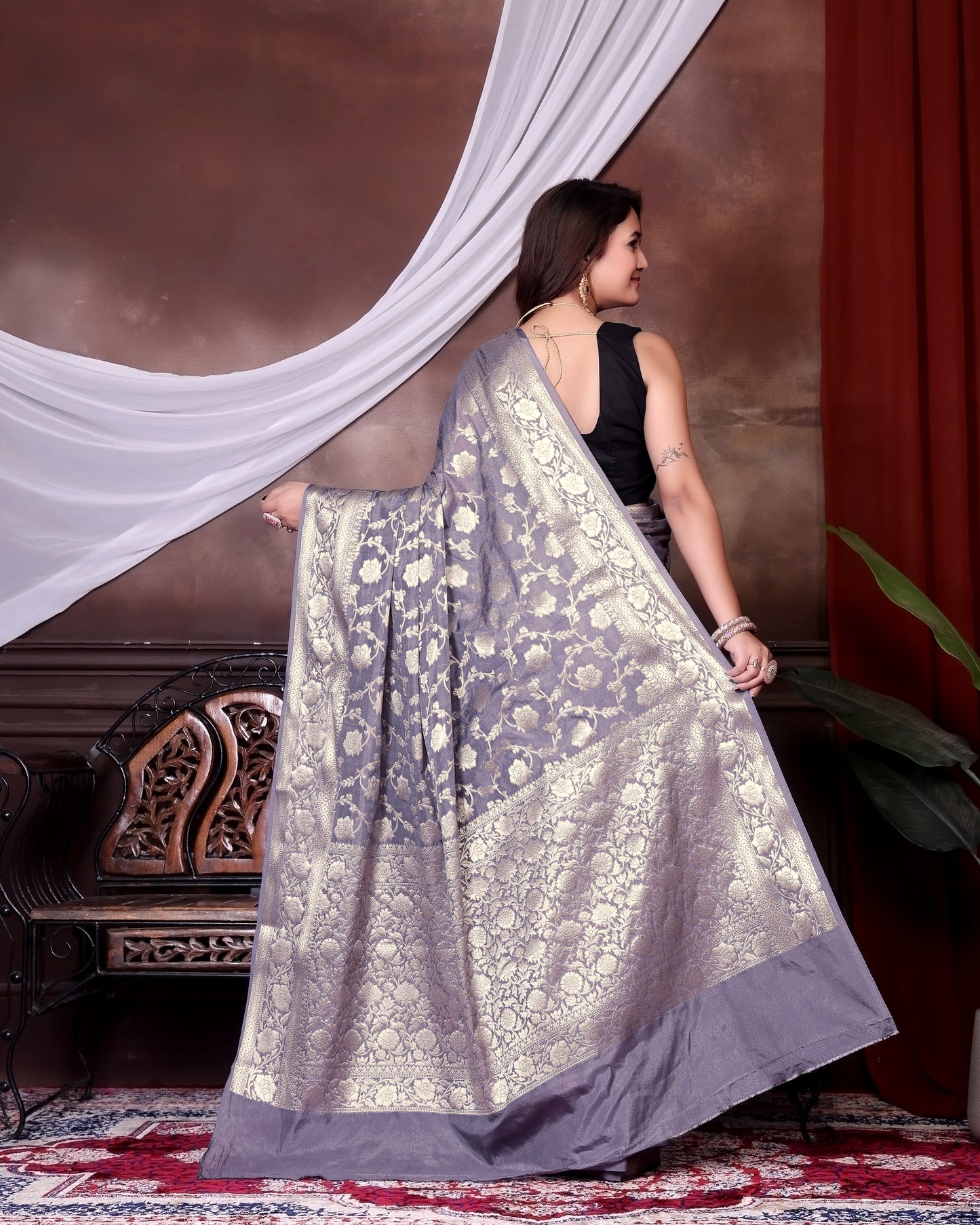 Lilac Jaal Katan Georgette Silk