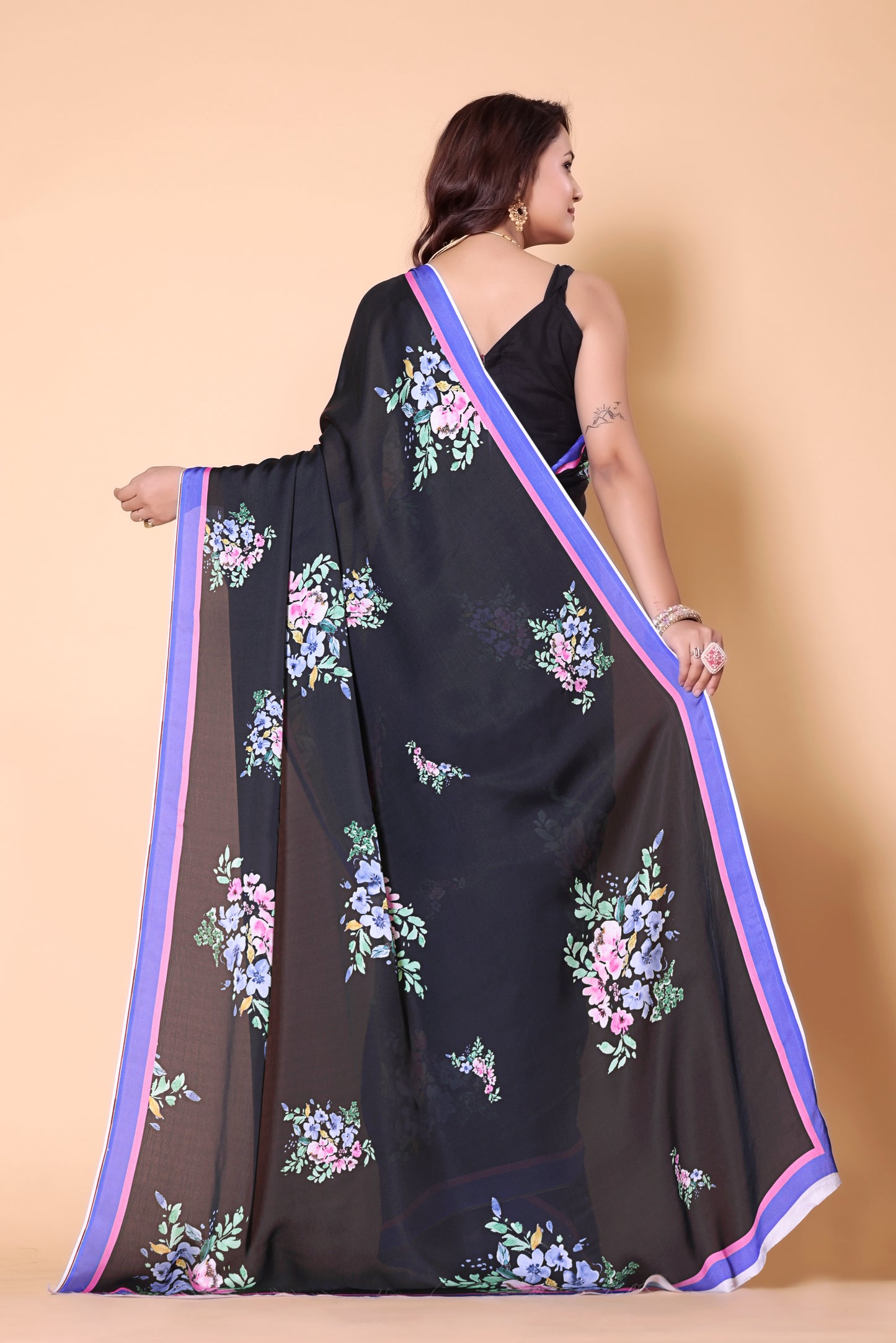 Aliya Crepe Silk Saree - Black