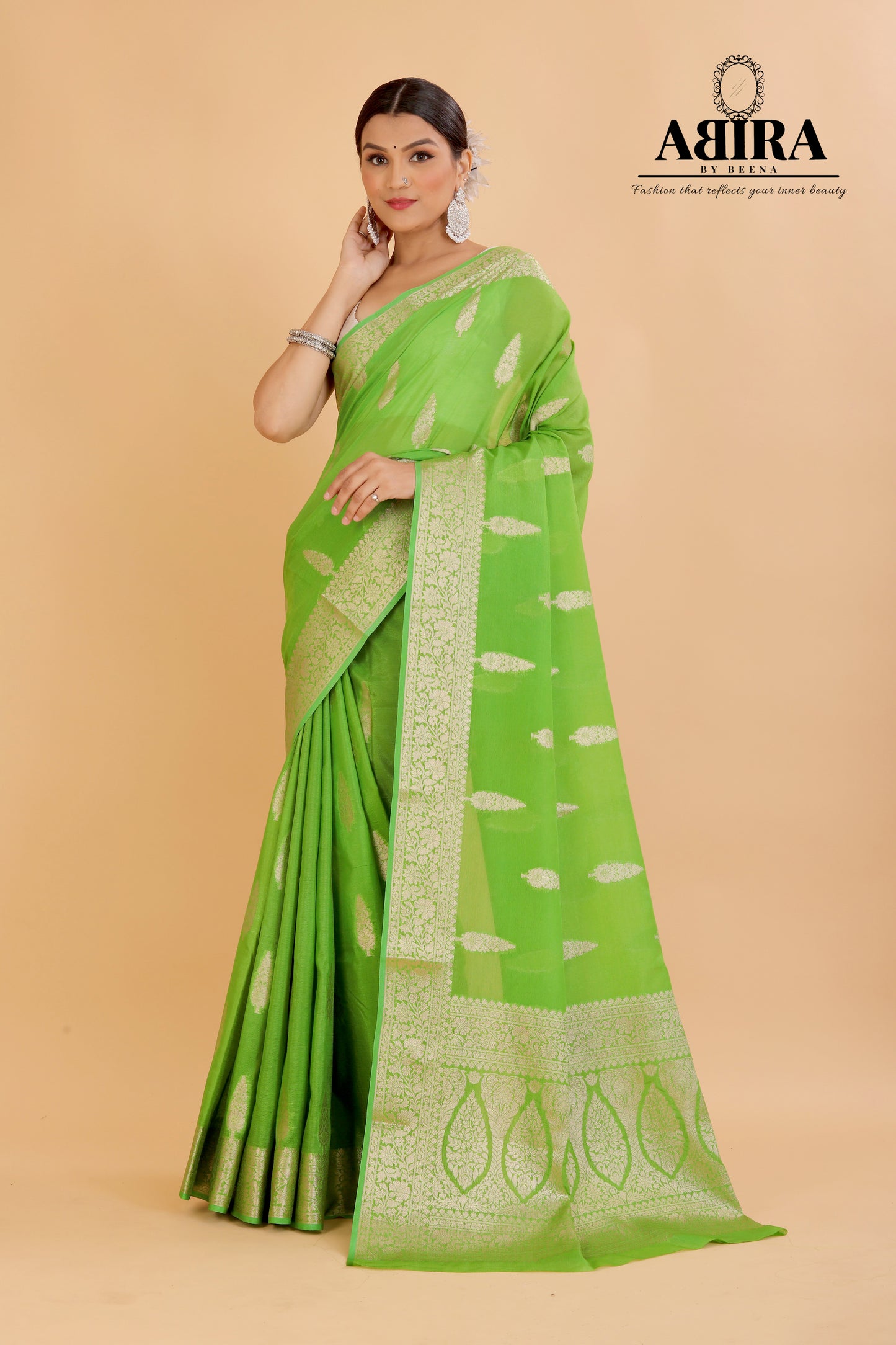 Parrot Green Banaras warm silk