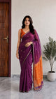 Maheshwari Cotton Saree – Plum Purple - AbirabyBeena