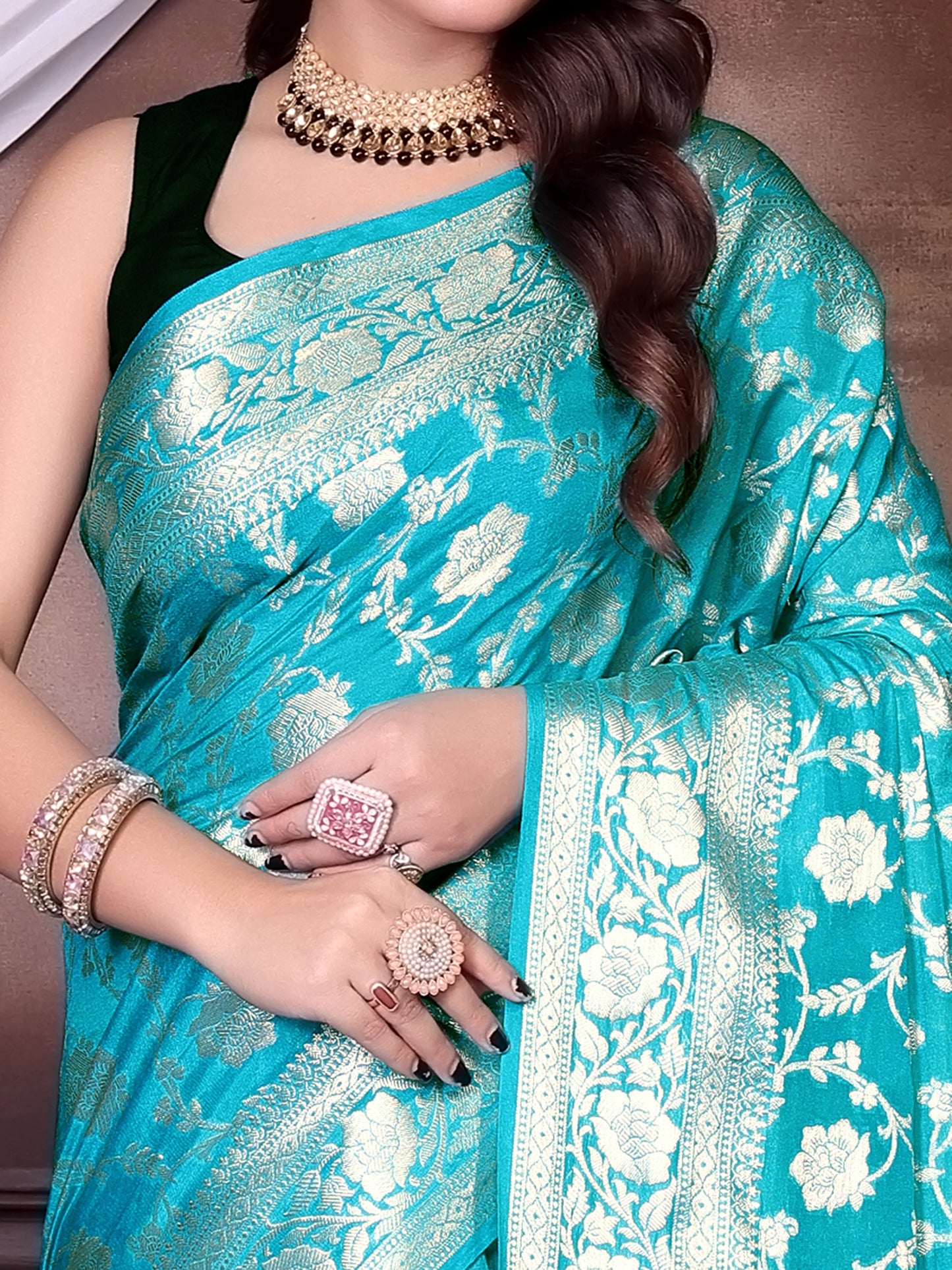 Sky Blue Jaal Katan Georgette Silk