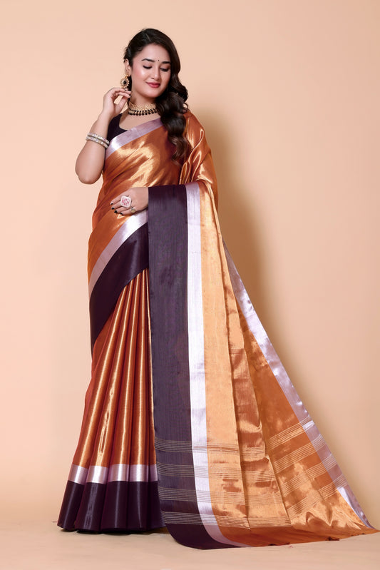 Ramya Krishnan inspired tissue silk saree