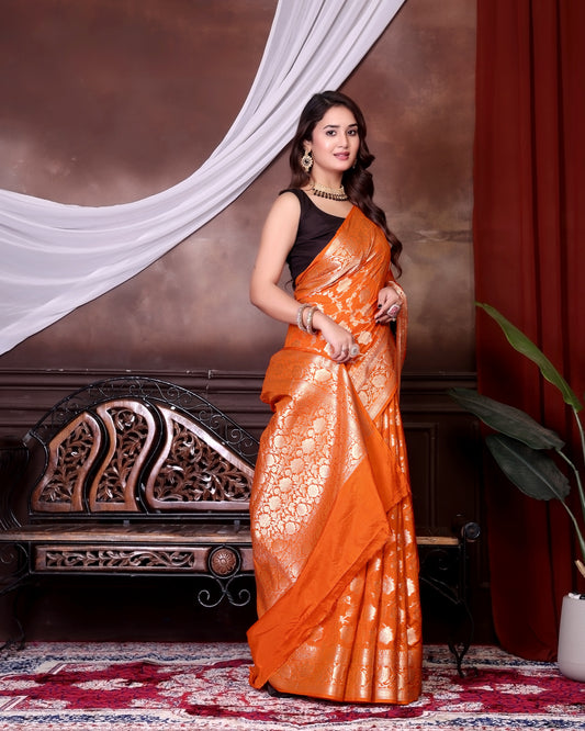 Orange Jaal Katan Georgette Silk