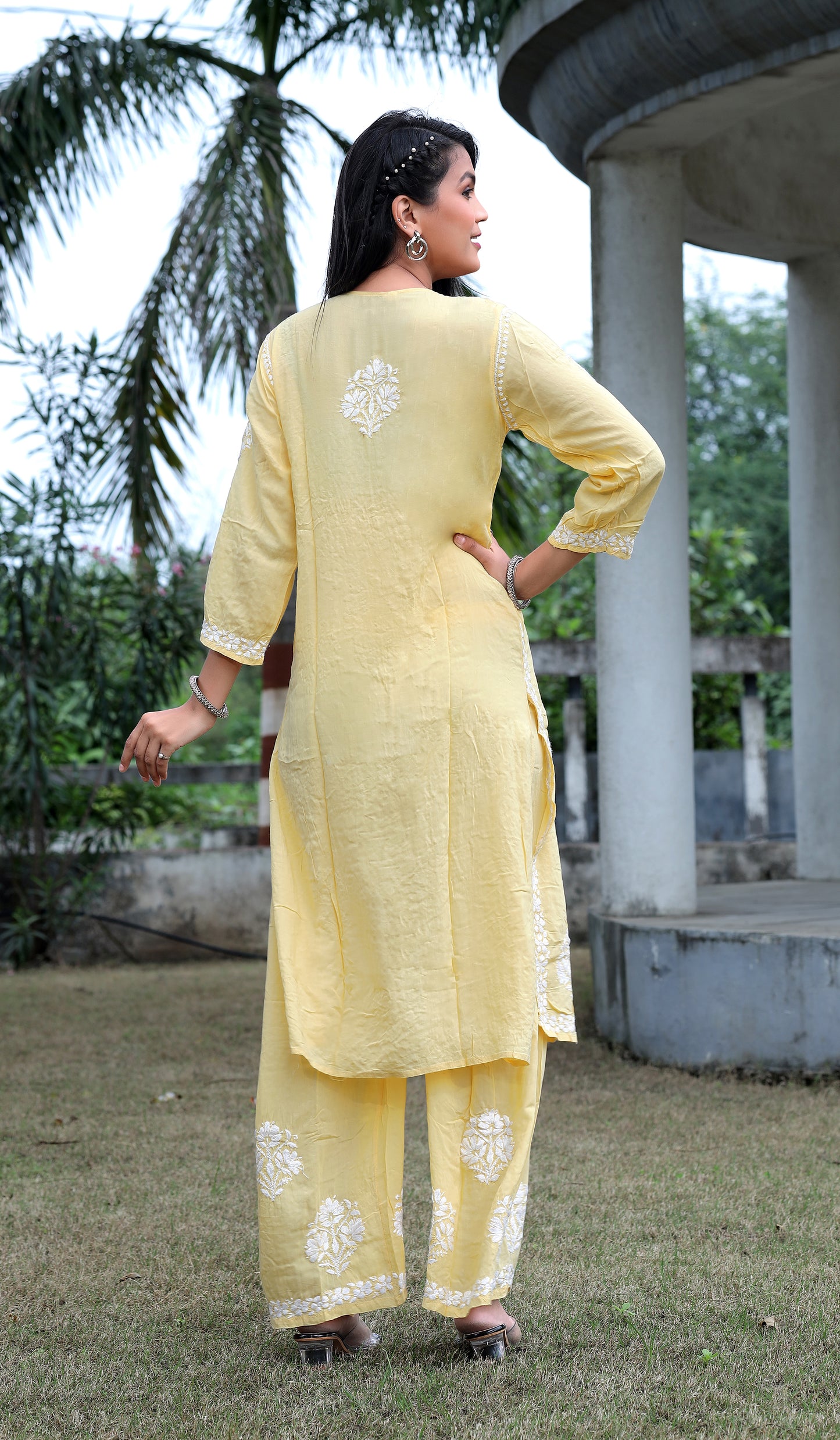 Yellow Chikankari Modal Straight Kurta Set - AbirabyBeena