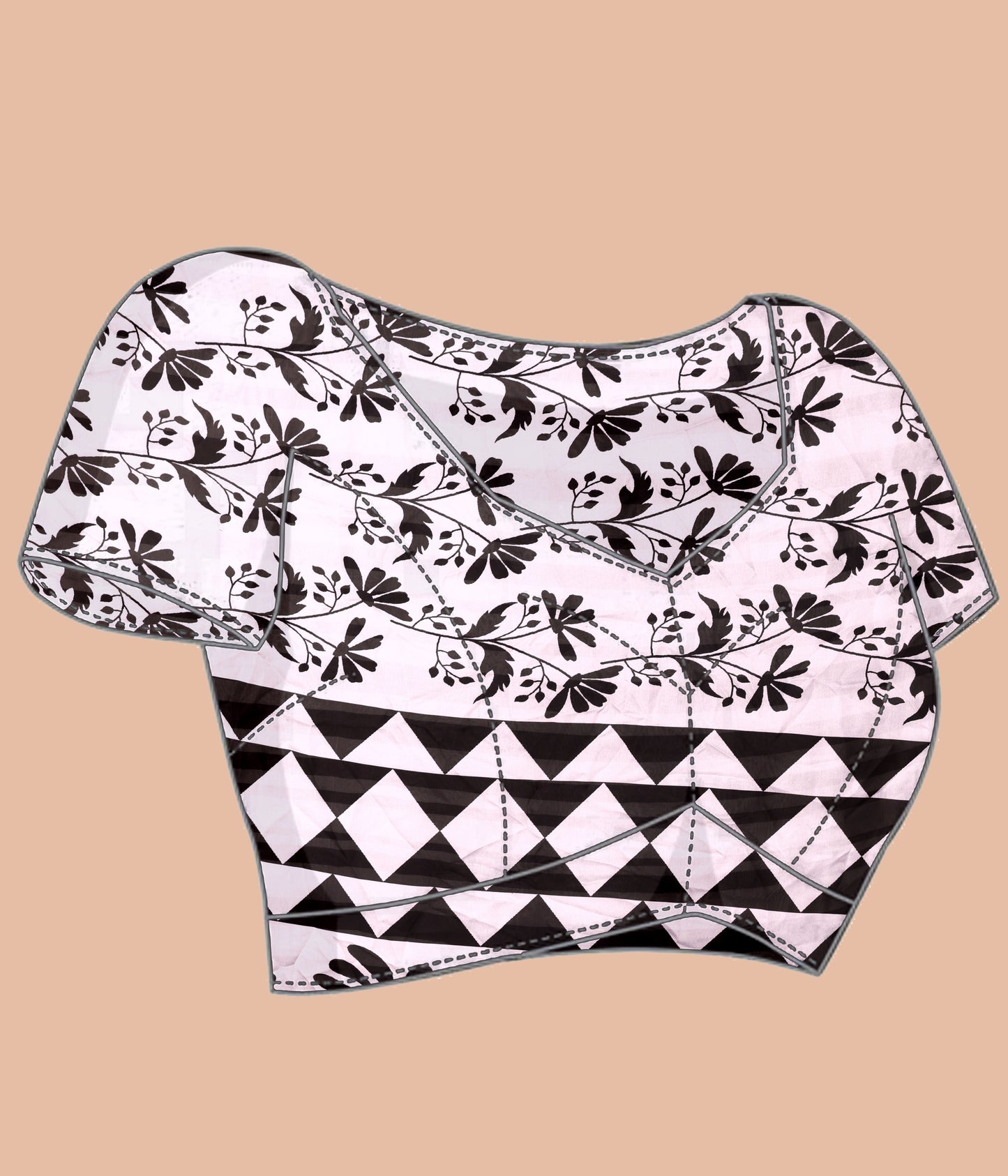 Printed Crepe Silk Saree - Black White strips