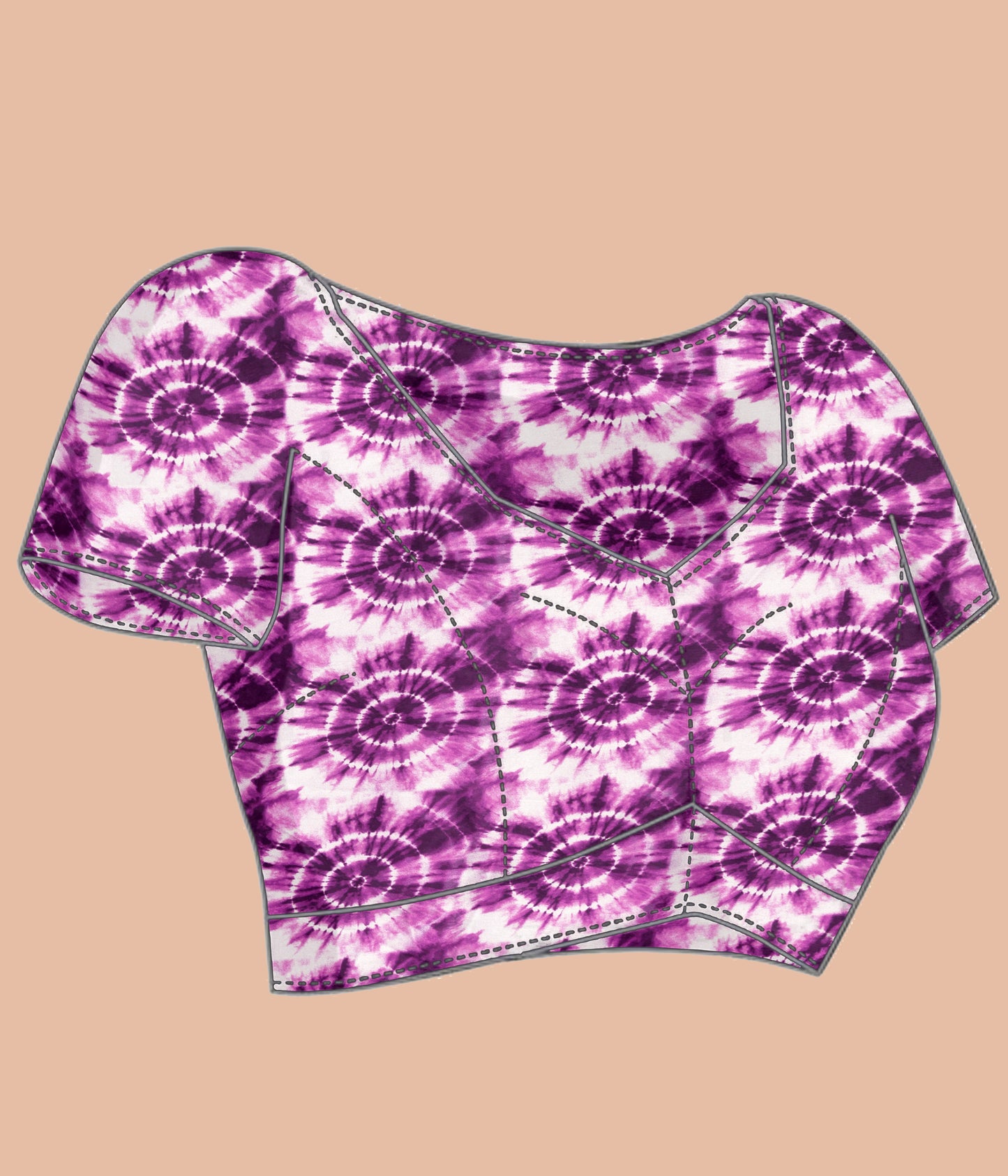Printed Crepe Silk Saree - Purple-White