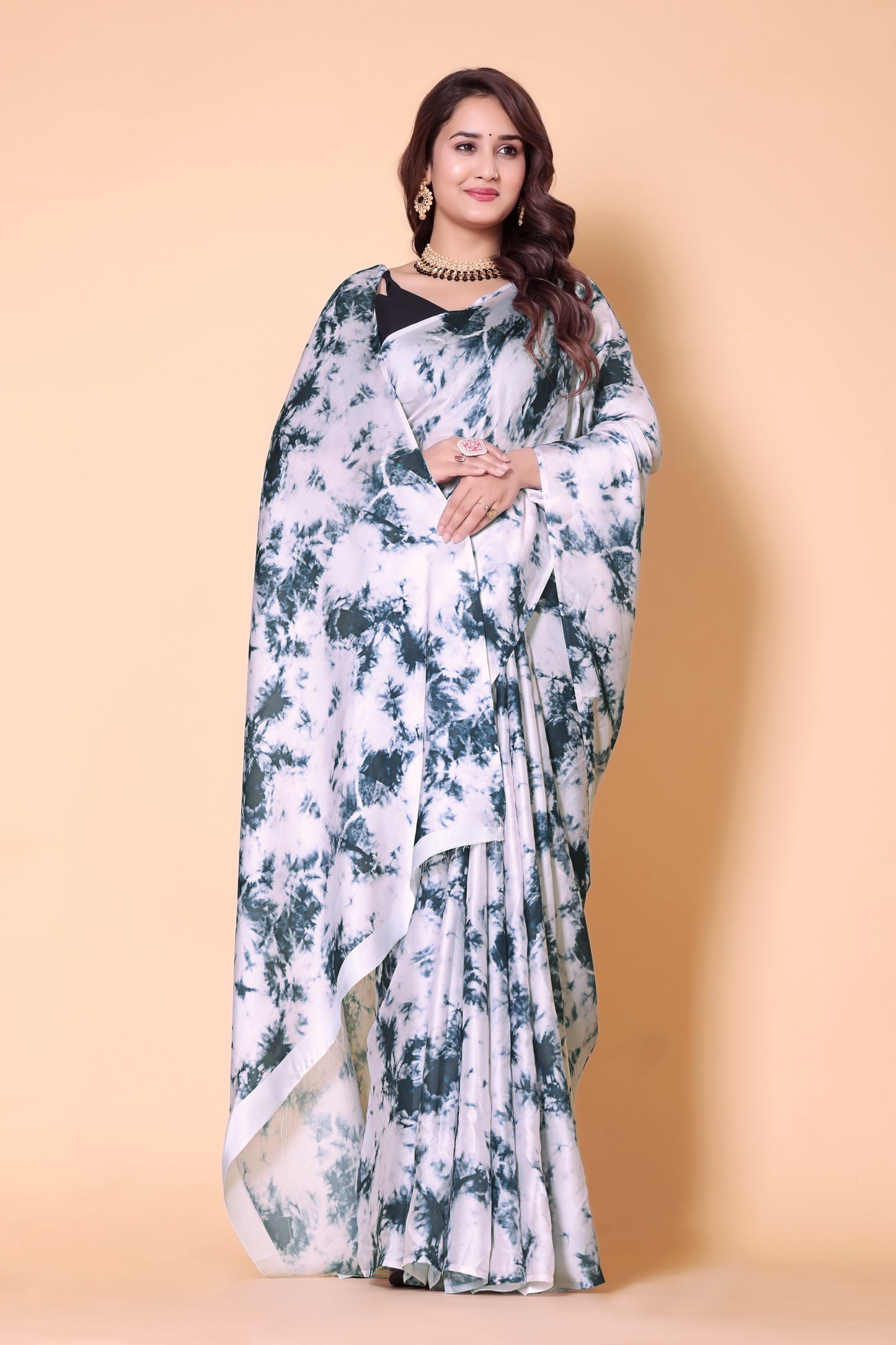 Printed Crepe Silk Saree - White