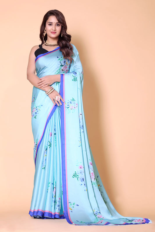 Aliya Crepe Silk Saree - Sky blue