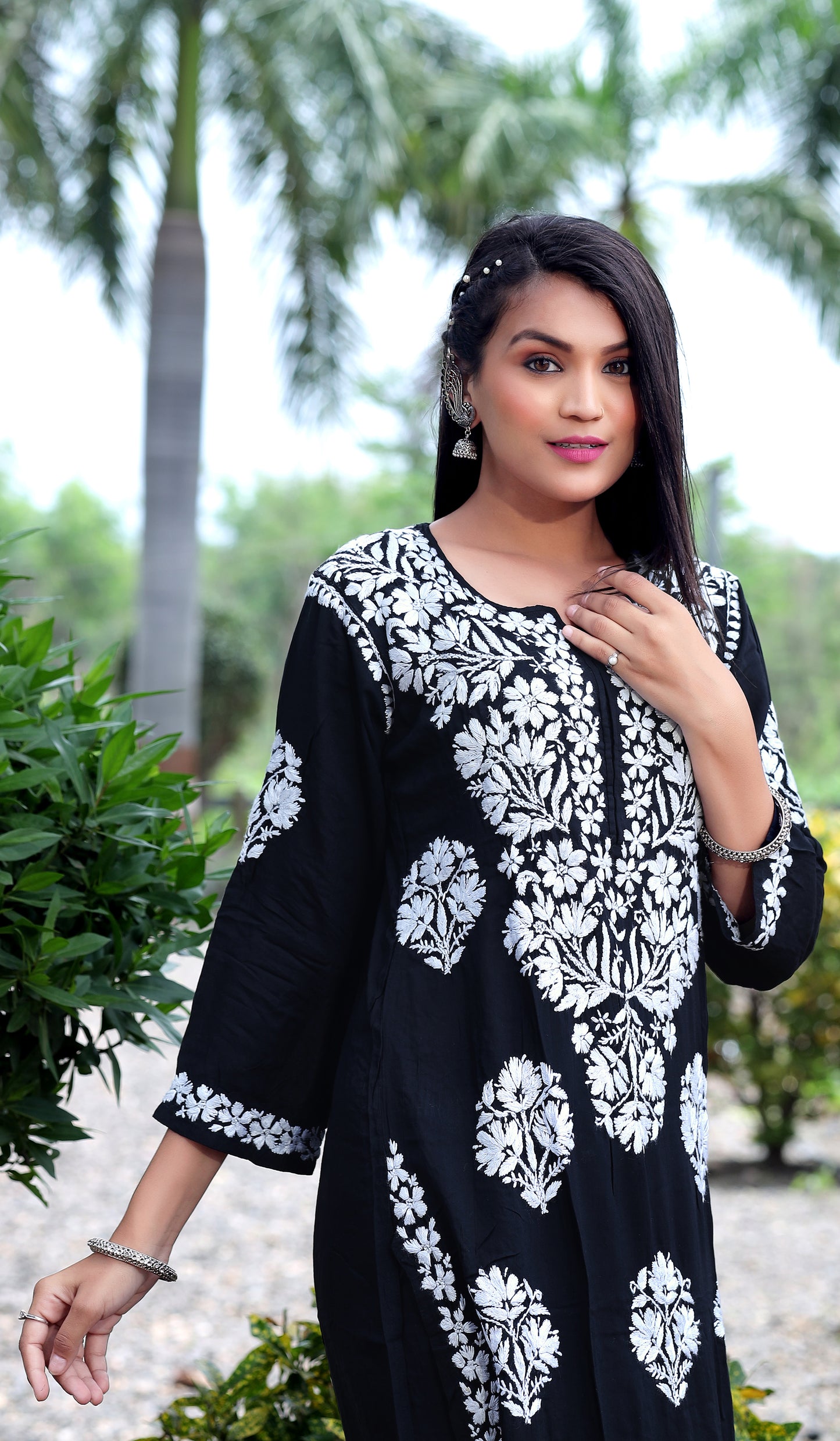 Black Chikankari Modal Straight Kurta Set - AbirabyBeena